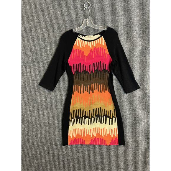 Aryeh Womens Thermal Knit Sheath Dress Sz Medium Artsy Boho Multi Color Stretch - Picture 1 of 9
